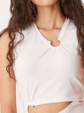 ASOS White Sleeveless Crop Top with Ring Cutout